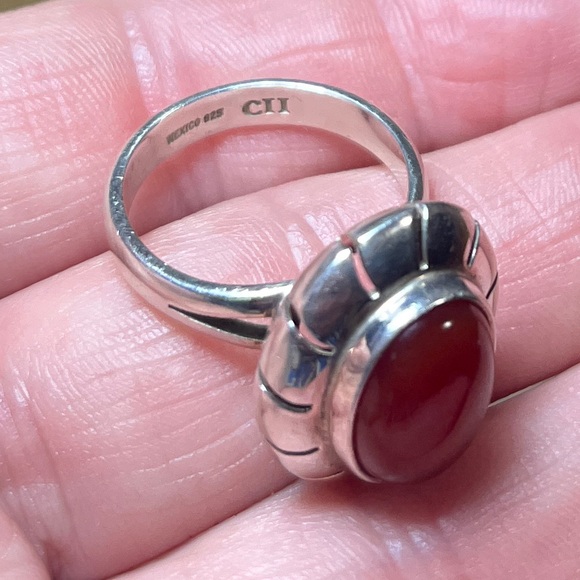 Vintage Sterling Carnelian Amber Stone Ring - Picture 5 of 12